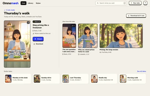 The same cuts in the Omnomesh web app
